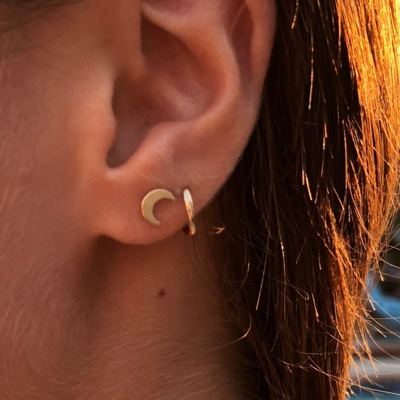 14k Moon Stud Post Earrings - Picture 1 of 5